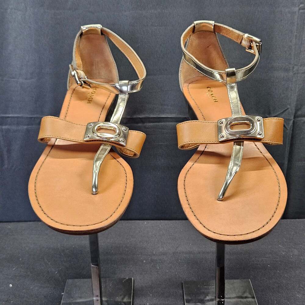 Coach Short Wedge Platform Thong Sandal US Size 9 EU 39.5  brown/ gold Ankle Str